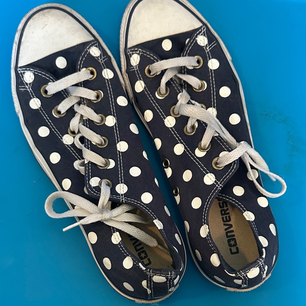 Converse Women's Sneakers - Navy and White Polka Dot